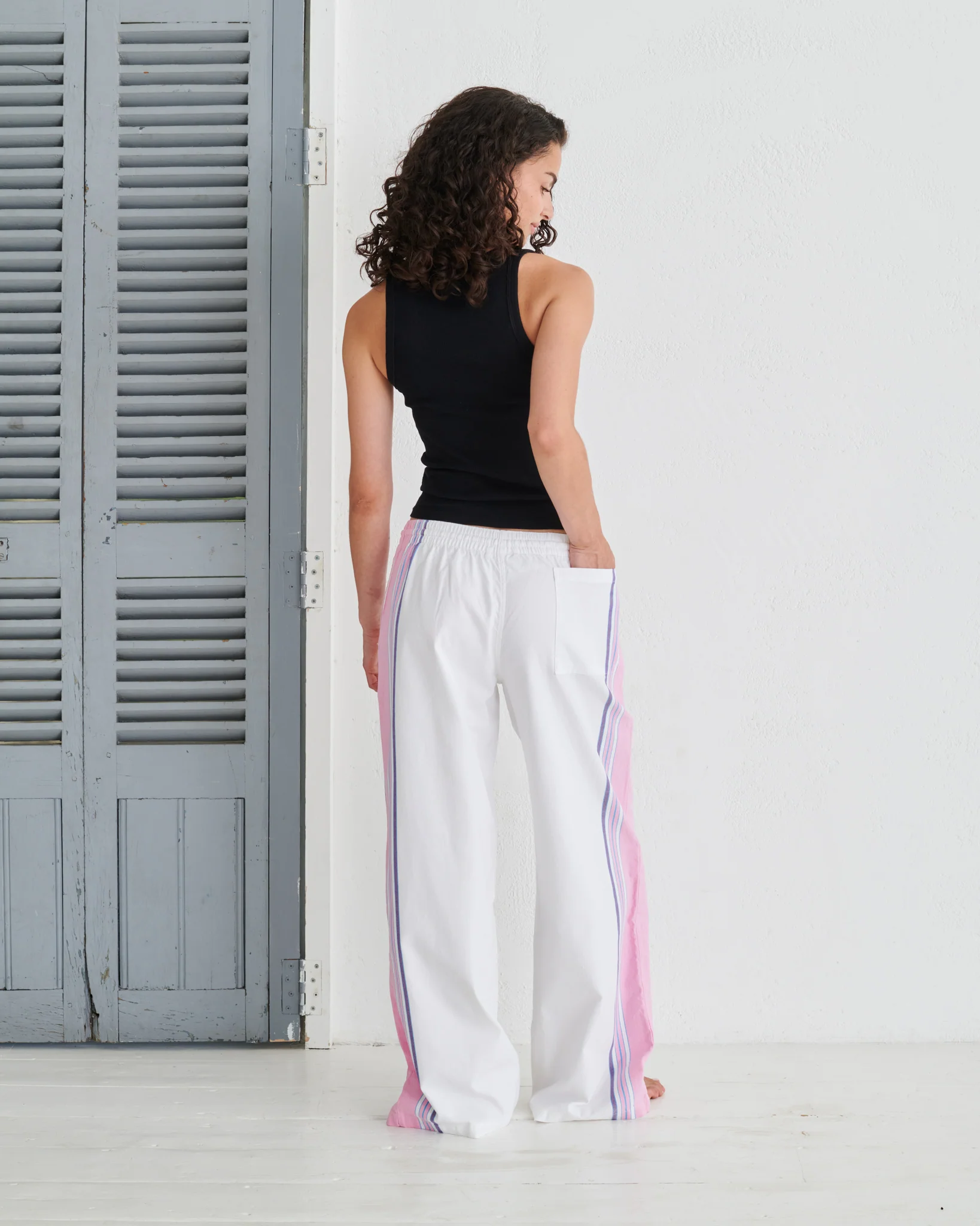 White and Pink Classic Wide Leg Trousers - Image 3