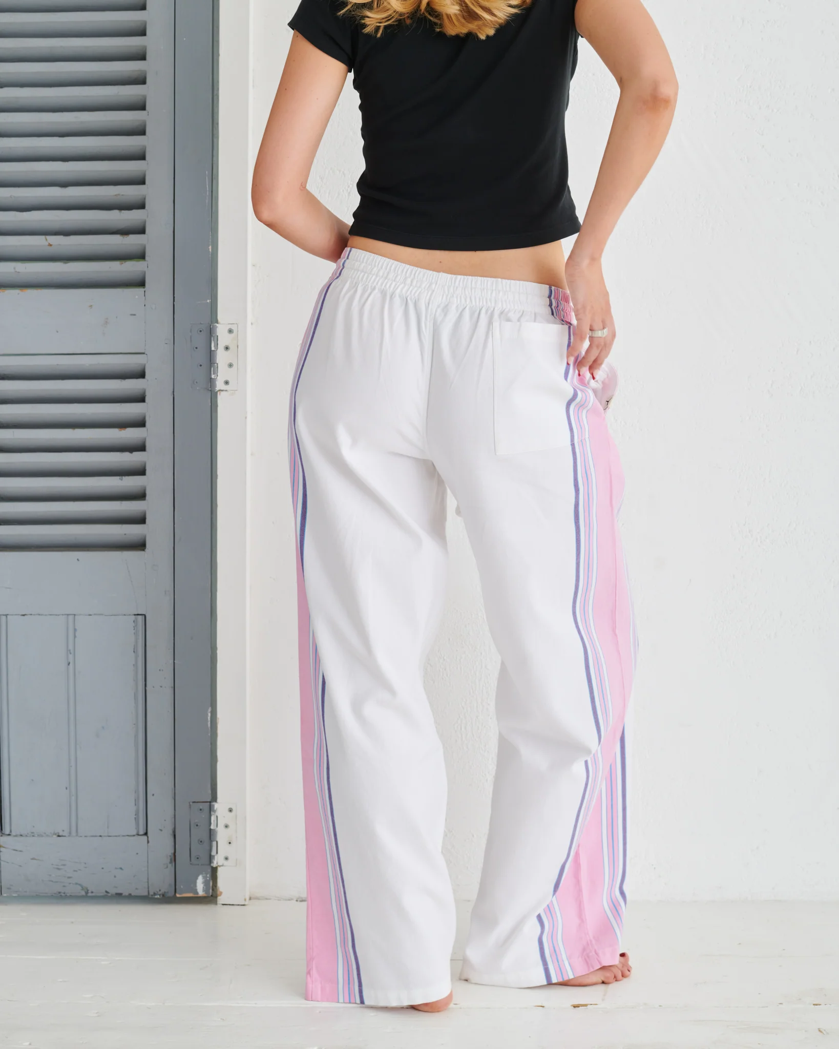 White and Pink Classic Wide Leg Trousers - Image 4