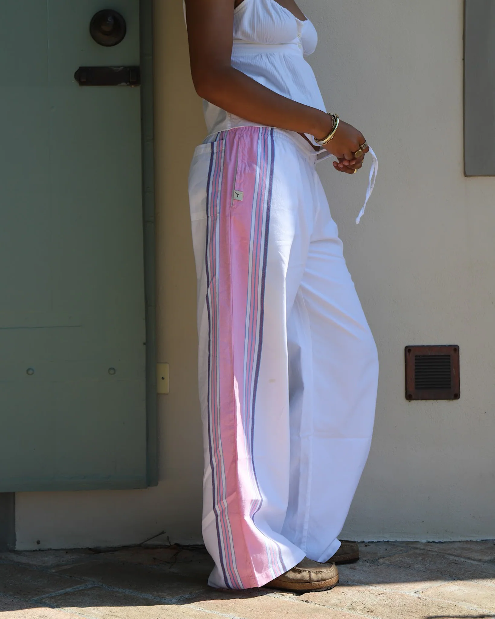 White and Pink Classic Wide Leg Trousers - Image 5
